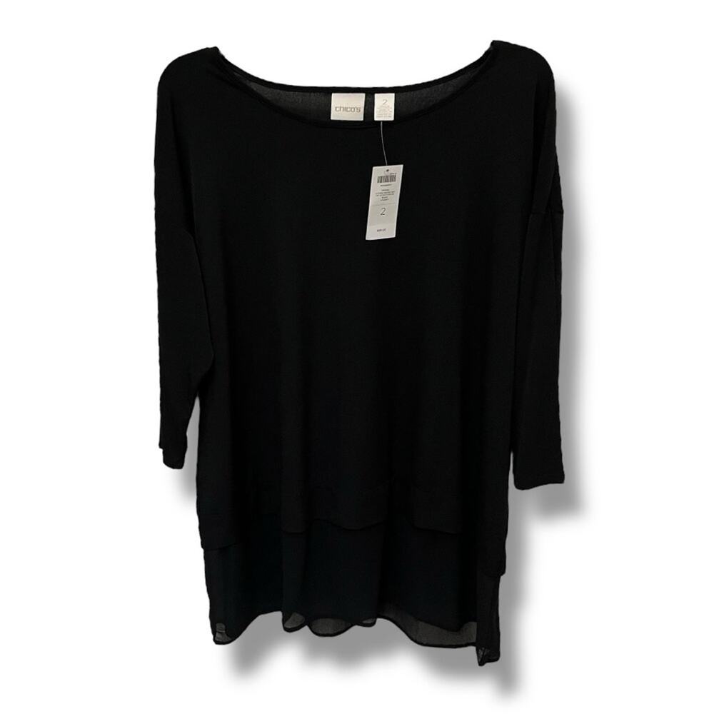 Chico’s black layered woven hem top with 3/4 NWT size M / 12 / 2 - Picture 2 of 7